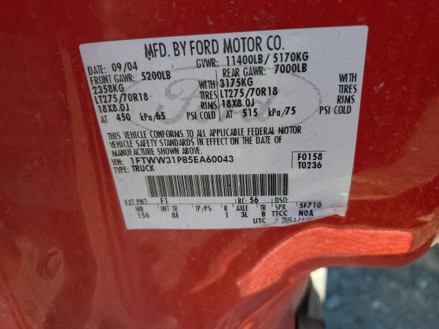 2005 Ford F350 Srw Super Duty VIN: 1FTWW31P85EA60043 Lot: 59377364