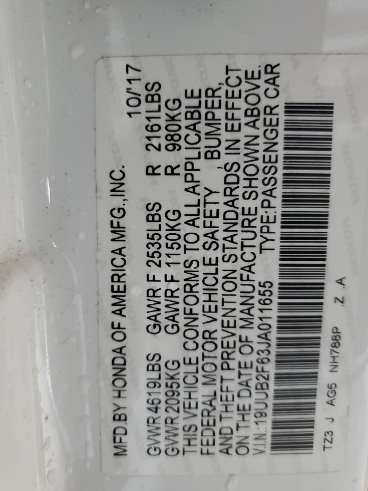 19UUB2F63JA011655 2018 Acura Tlx Tech+A