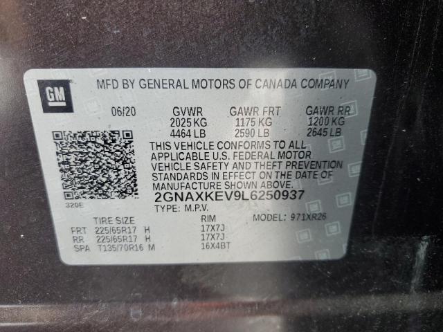 2020 Chevrolet Equinox Lt VIN: 2GNAXKEV9L6250937 Lot: 57687344