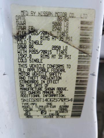 2004 Nissan Xterra Xe VIN: 5N1ED28T14C657054 Lot: 58148154