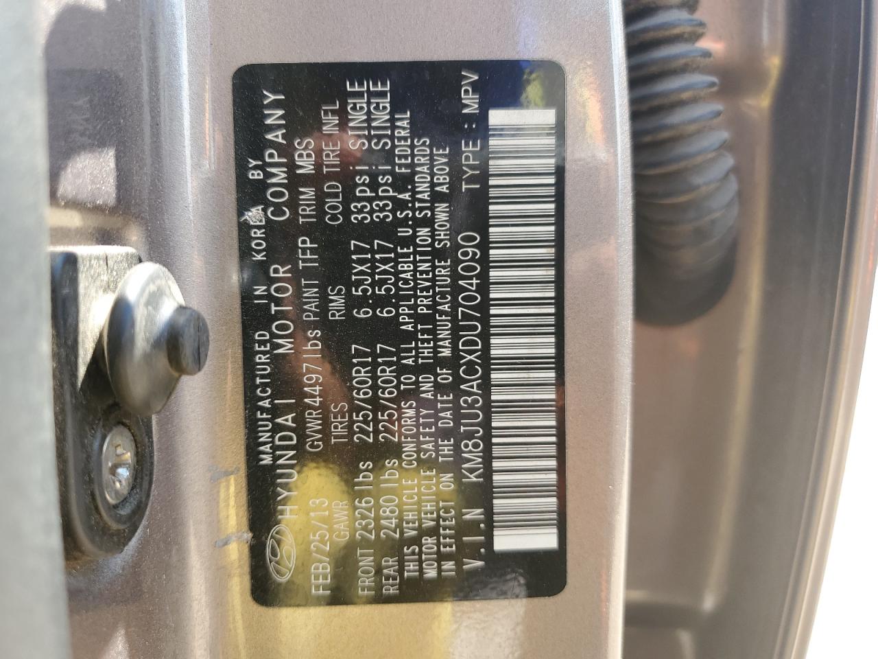 KM8JU3ACXDU704090 2013 Hyundai Tucson Gls