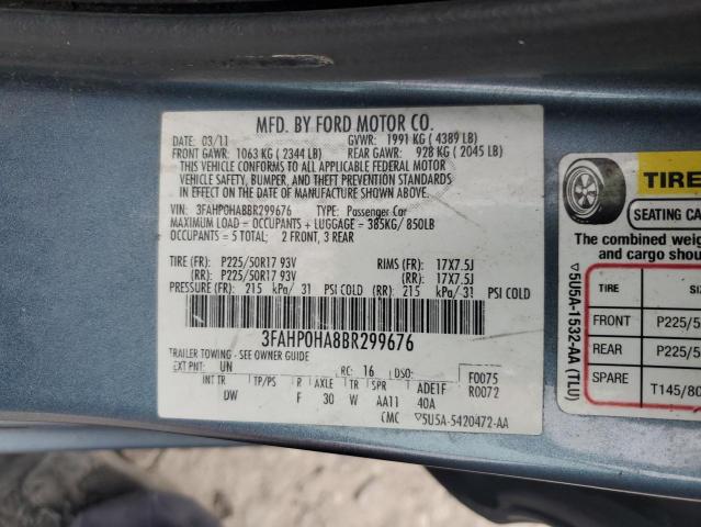 2011 Ford Fusion Se VIN: 3FAHP0HA8BR299676 Lot: 57914124