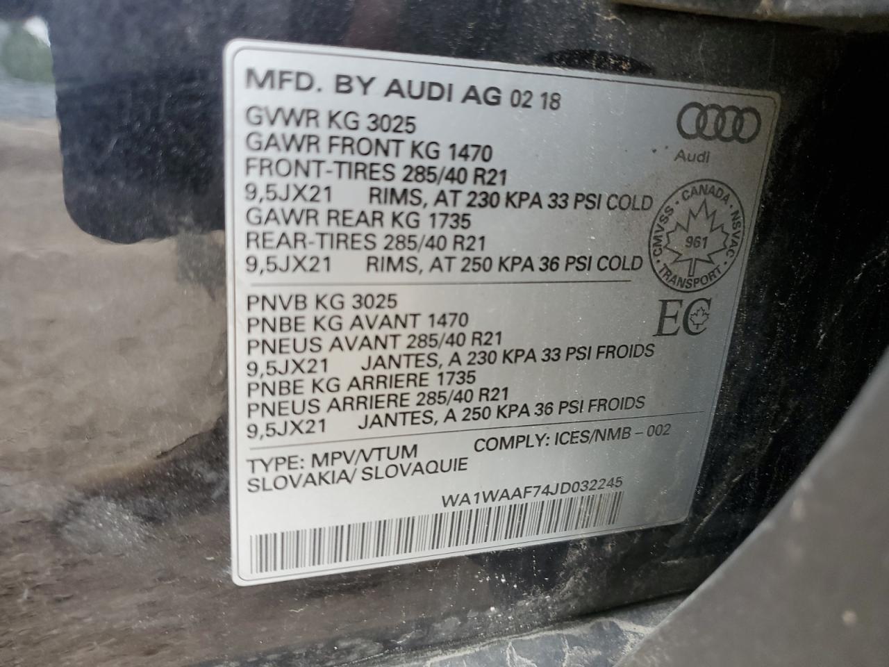 WA1WAAF74JD032245 2018 Audi Q7 Technik S-Line