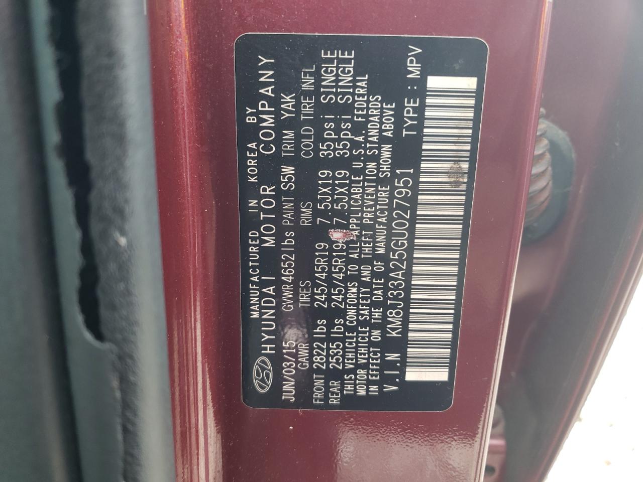 KM8J33A25GU027951 2016 Hyundai Tucson Limited