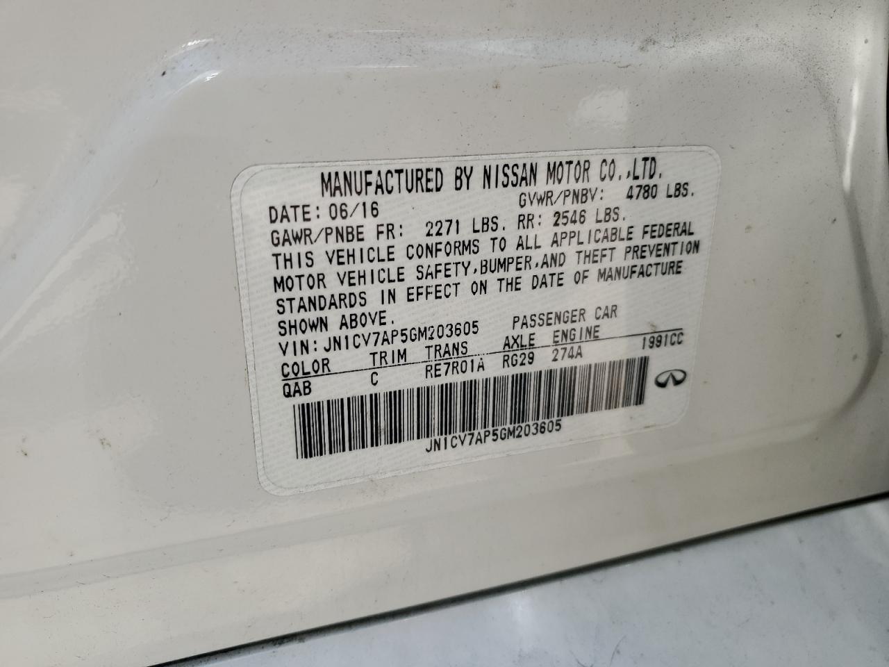 JN1CV7AP5GM203605 2016 Infiniti Q50 Base