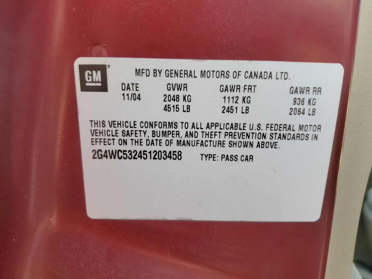 2G4WC532451203458 2005 Buick Lacrosse Cx