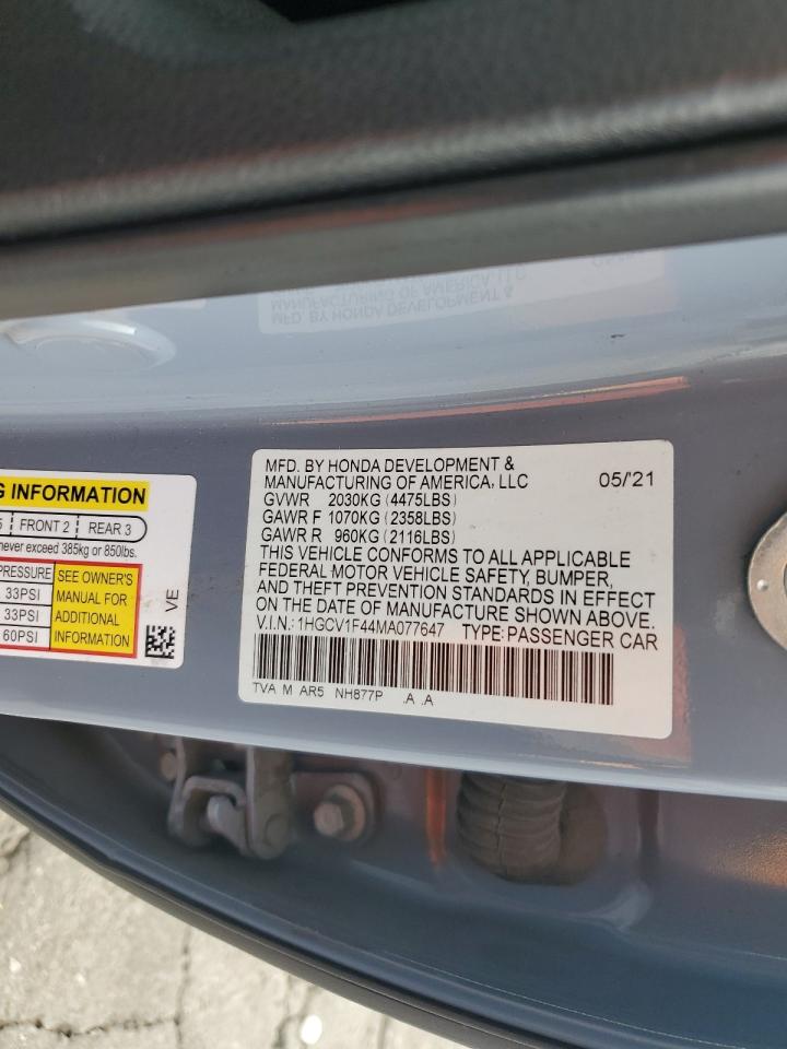 1HGCV1F44MA077647 2021 Honda Accord Sport Se