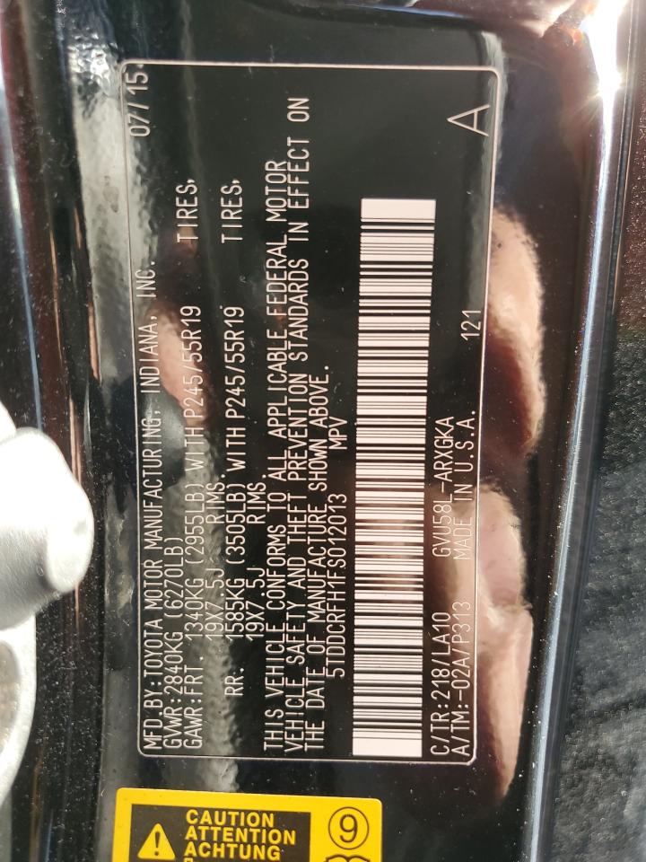 5TDDCRFH1FS012013 2015 Toyota Highlander Hybrid Limited