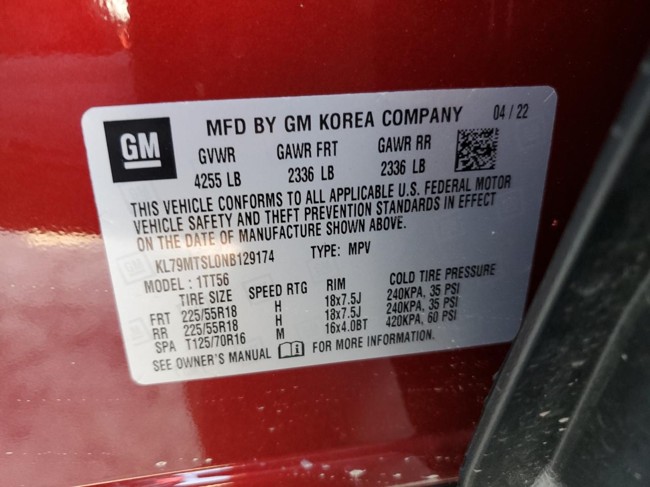 KL79MTSL0NB129174 2022 Chevrolet Trailblazer Rs