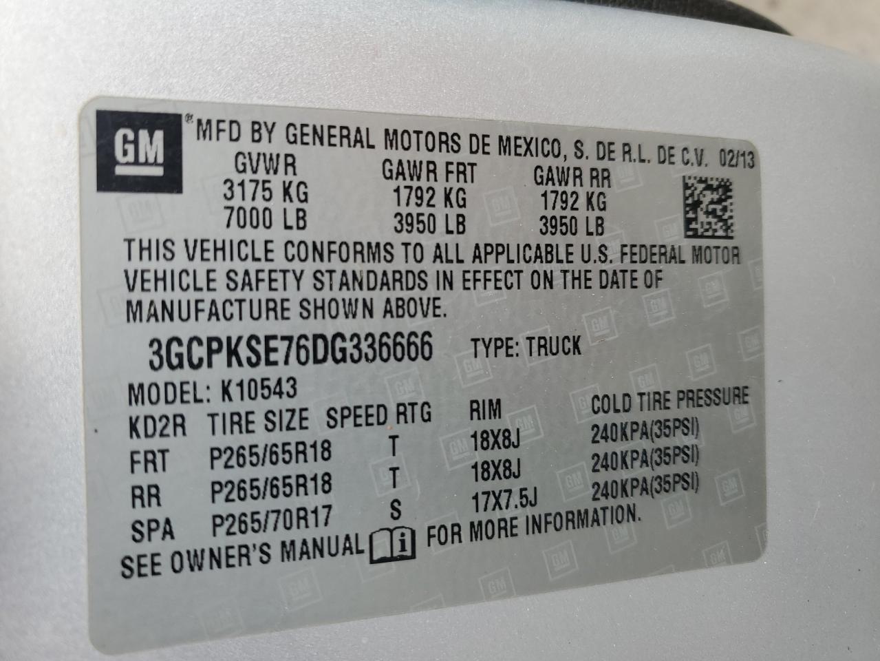 3GCPKSE76DG336666 2013 Chevrolet Silverado K1500 Lt