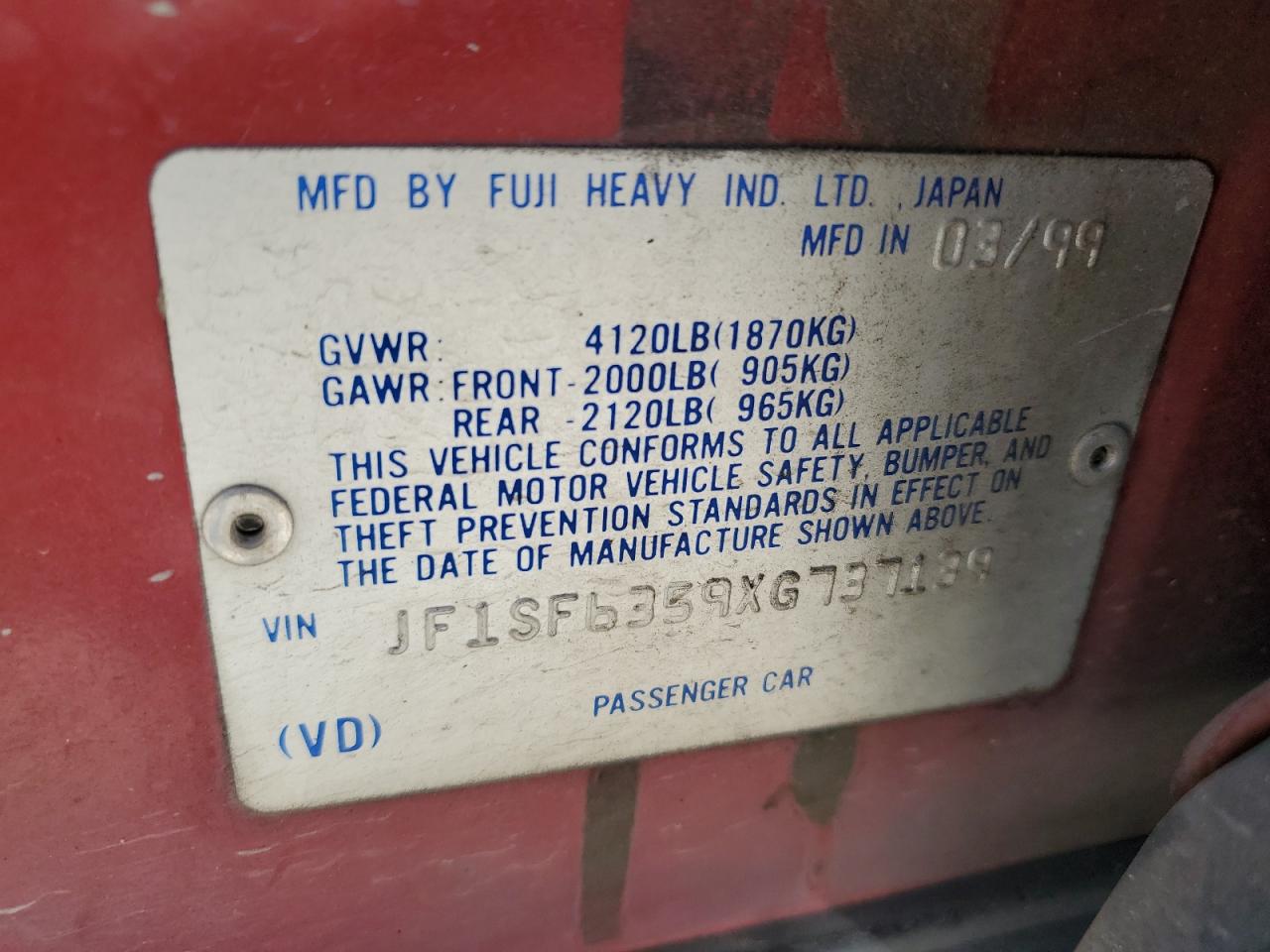 JF1SF6359XG737139 1999 Subaru Forester L