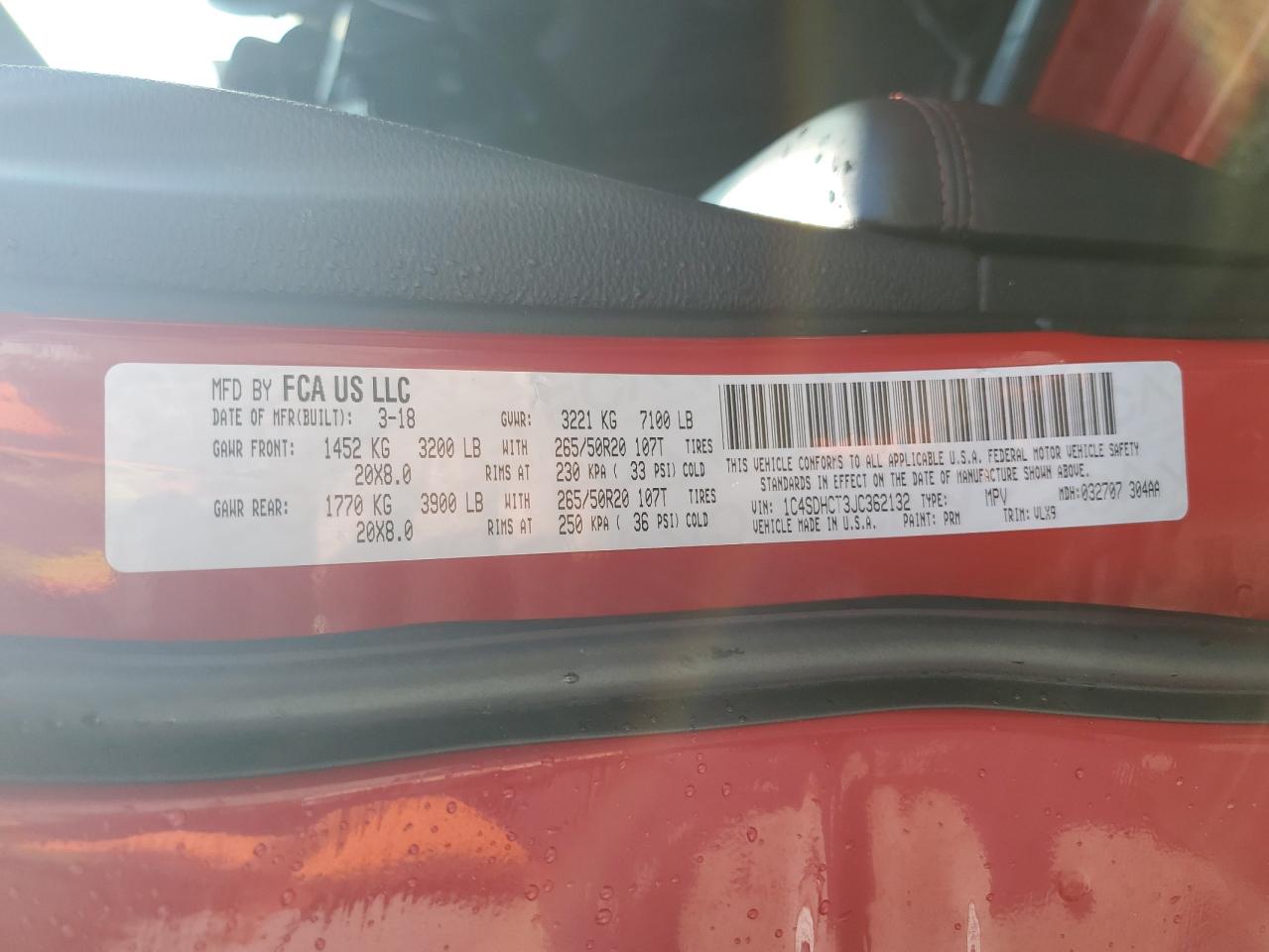 1C4SDHCT3JC362132 2018 Dodge Durango R/T