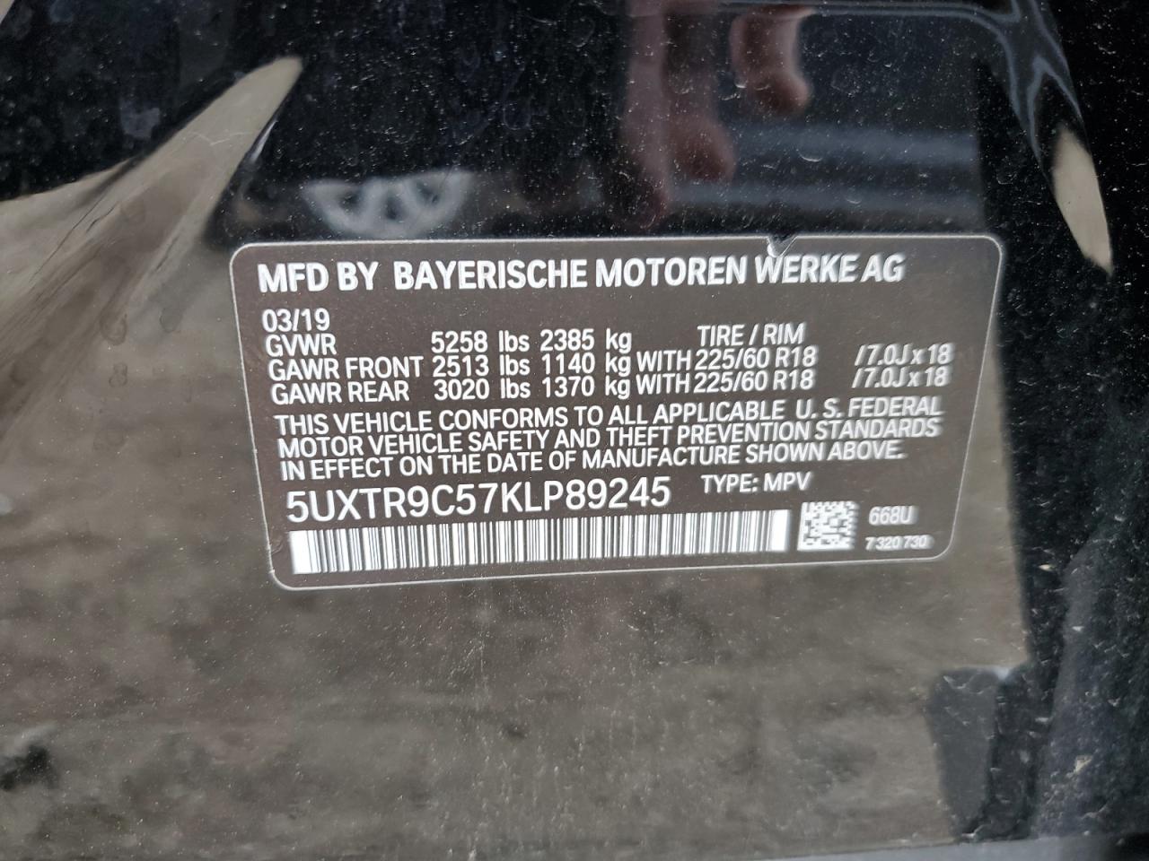 5UXTR9C57KLP89245 2019 BMW X3 xDrive30I