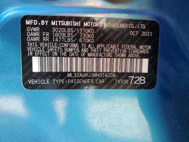 2021 Mitsubishi Mirage Carbonite Edition/Es/Le VIN: ML32AUHJ1MH014008 Lot: 60772294