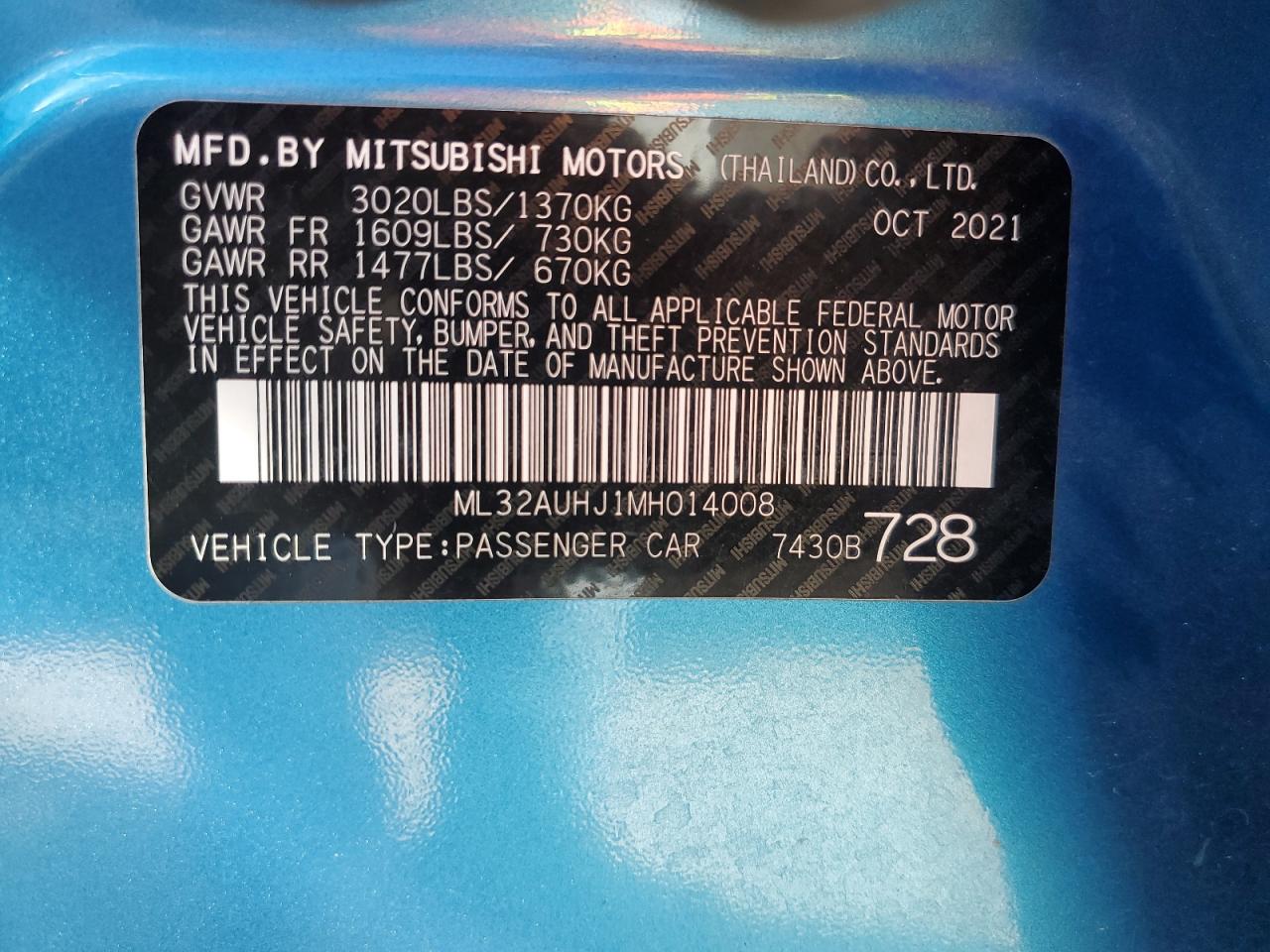 ML32AUHJ1MH014008 2021 Mitsubishi Mirage Carbonite Edition/Es/Le