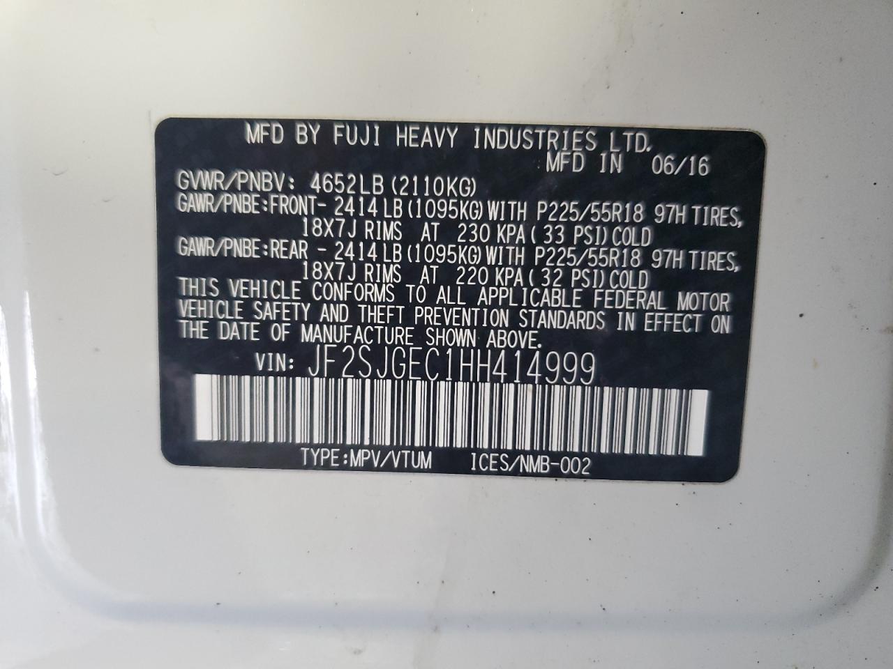 JF2SJGEC1HH414999 2017 Subaru Forester 2.0Xt Premium