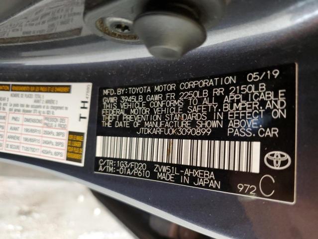 2019 Toyota Prius VIN: JTDKARFU0K3090899 Lot: 59883464