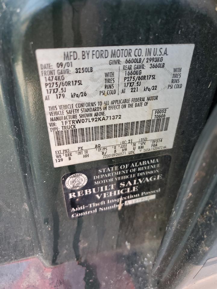 1FTRW07L92KA71372 2001 Ford F150 Supercrew