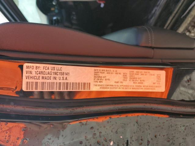 2022 Dodge Durango Sxt VIN: 1C4RDJAG1NC158141 Lot: 58614374