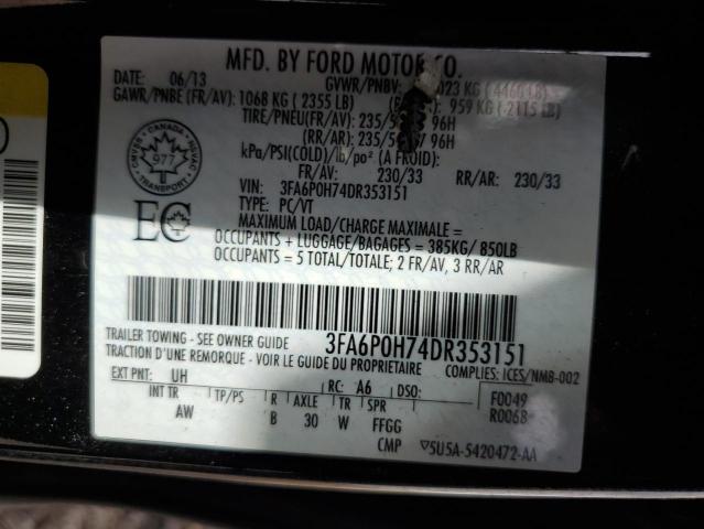 2013 Ford Fusion Se VIN: 3FA6P0H74DR353151 Lot: 58141074