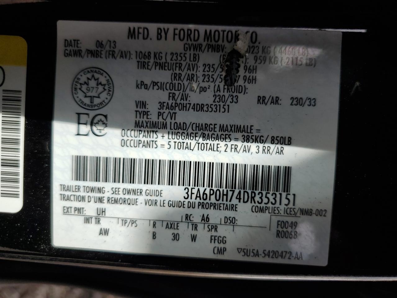 3FA6P0H74DR353151 2013 Ford Fusion Se