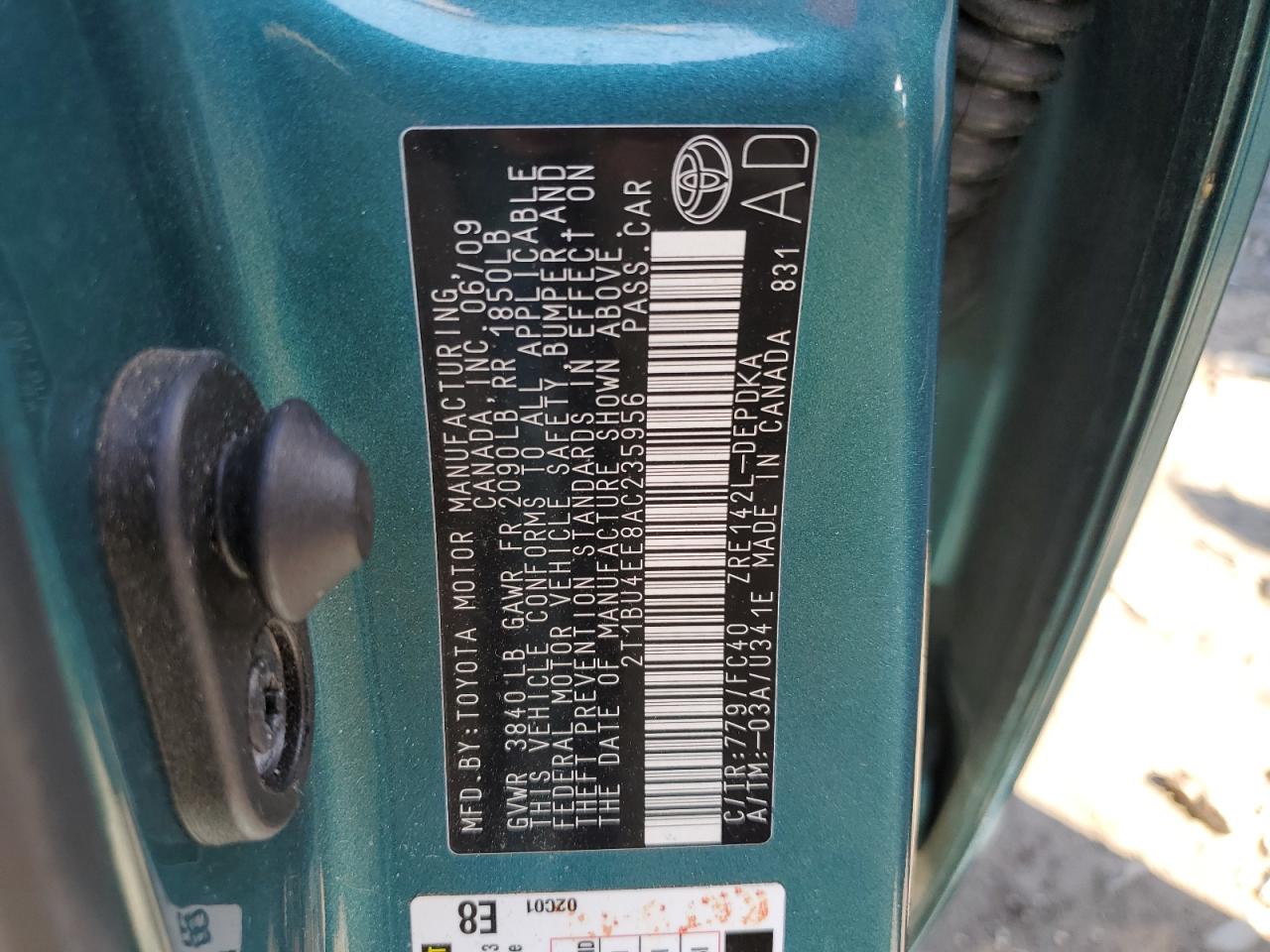 2T1BU4EE8AC235956 2010 Toyota Corolla Base