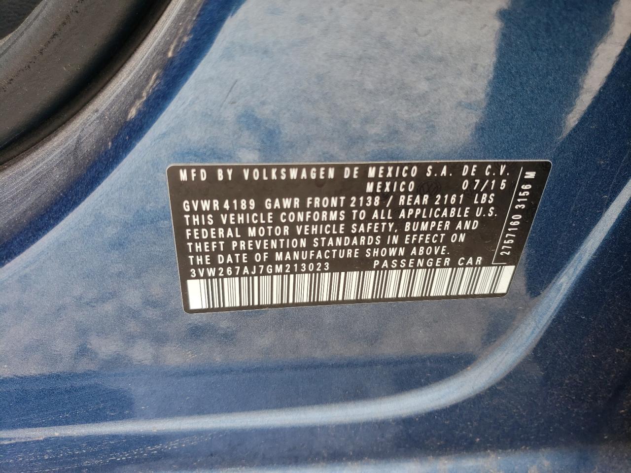 3VW267AJ7GM213023 2016 Volkswagen Jetta S