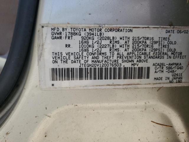 2002 Toyota Rav4 VIN: JTEGH20V120076503 Lot: 60039284