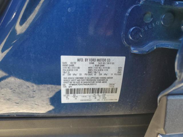 2022 Ford Explorer Xlt VIN: 1FMSK7DH7NGA35513 Lot: 60768384
