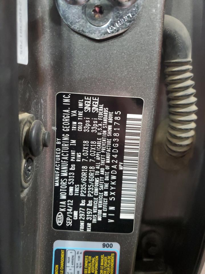 5XYKWDA24DG381785 2013 Kia Sorento Sx