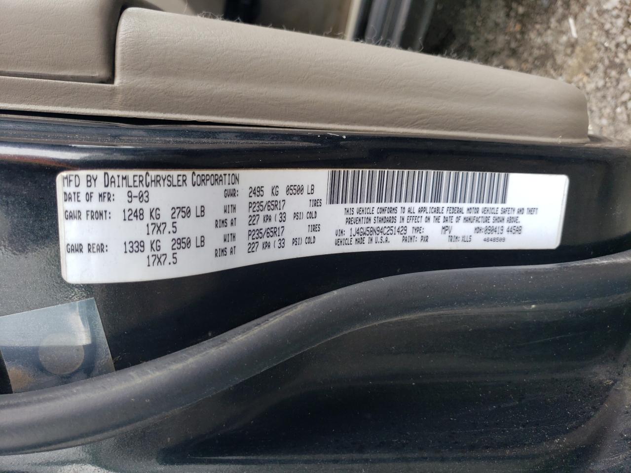 1J4GW58N94C251429 2004 Jeep Grand Cherokee Limited