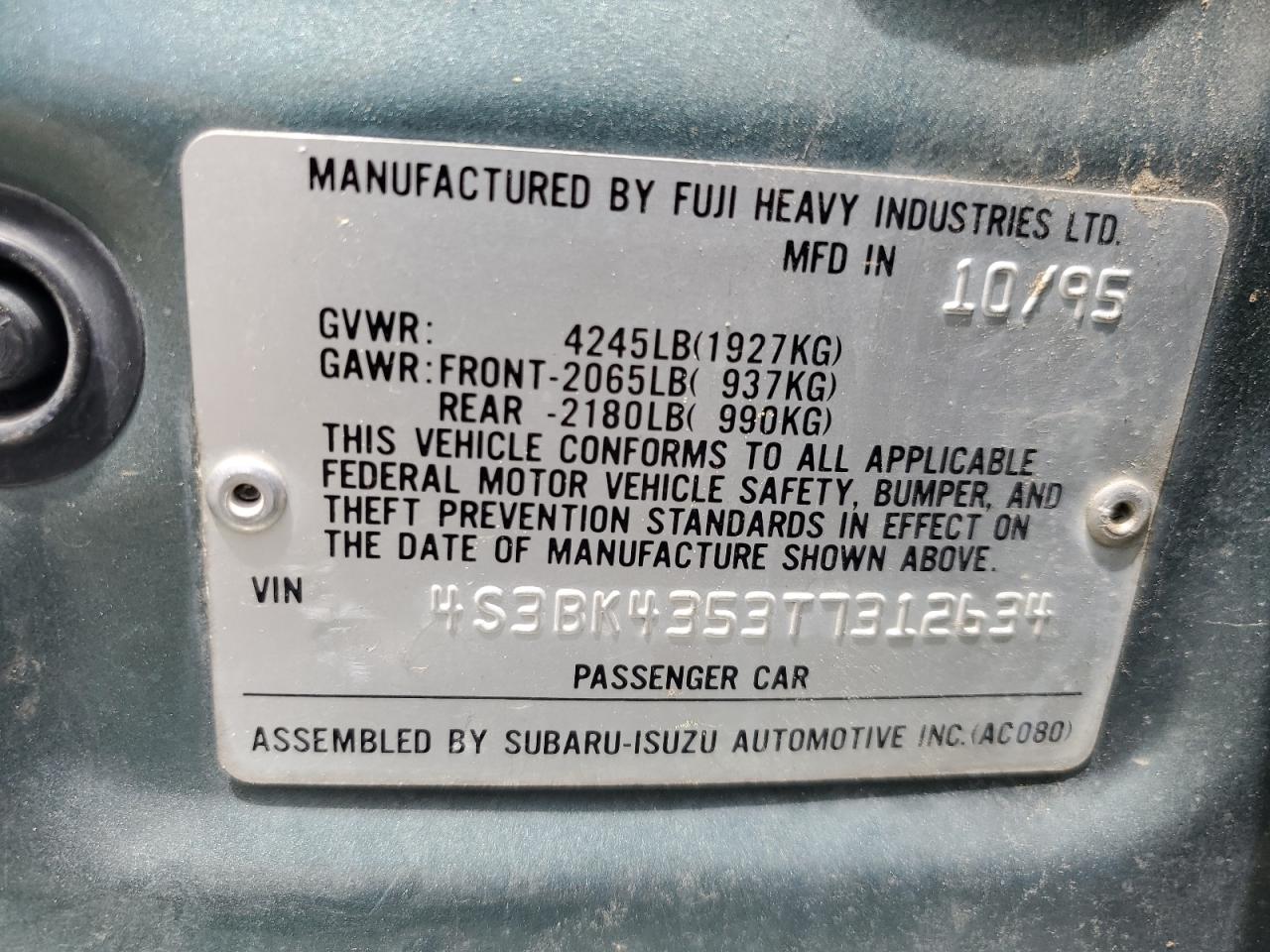 4S3BK4353T7312634 1996 Subaru Legacy L