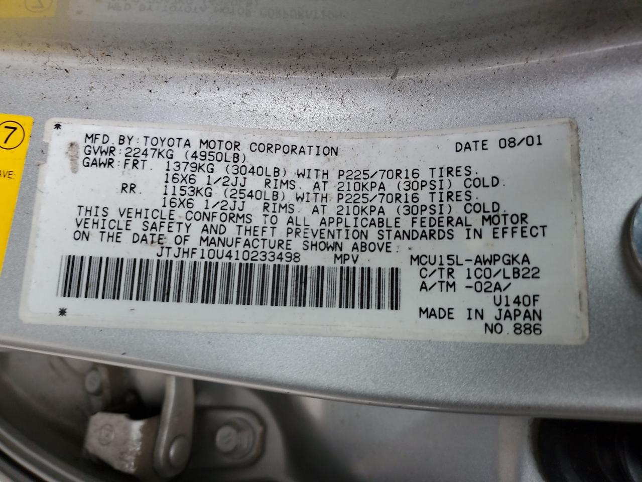 JTJHF10U410233498 2001 Lexus Rx 300