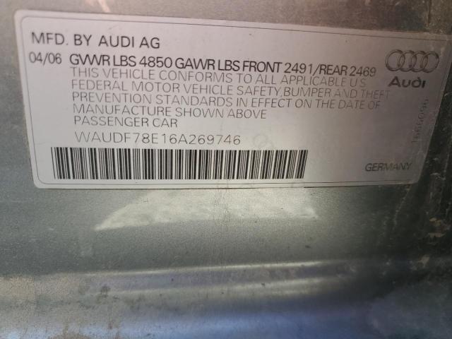 2006 Audi A4 2.0T Quattro VIN: WAUDF78E16A269746 Lot: 60163414