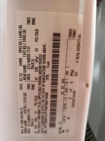 2022 Ford F150 Supercrew VIN: 1FTEW1CP7NFB61808 Lot: 59089694