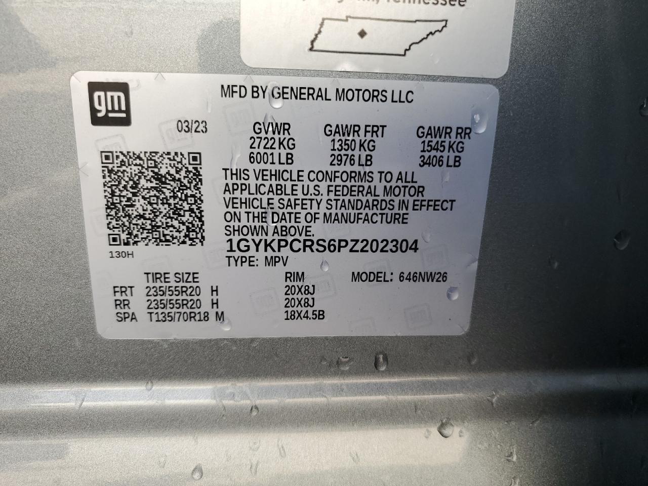 1GYKPCRS6PZ202304 2023 Cadillac Xt6 Premium Luxury