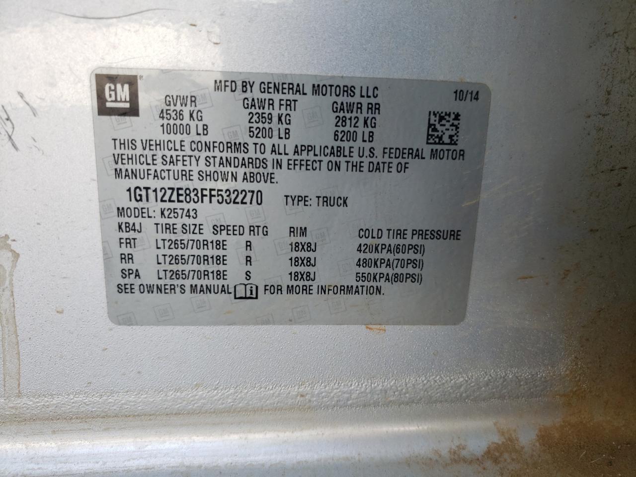 1GT12ZE83FF532270 2015 GMC Sierra K2500 Slt