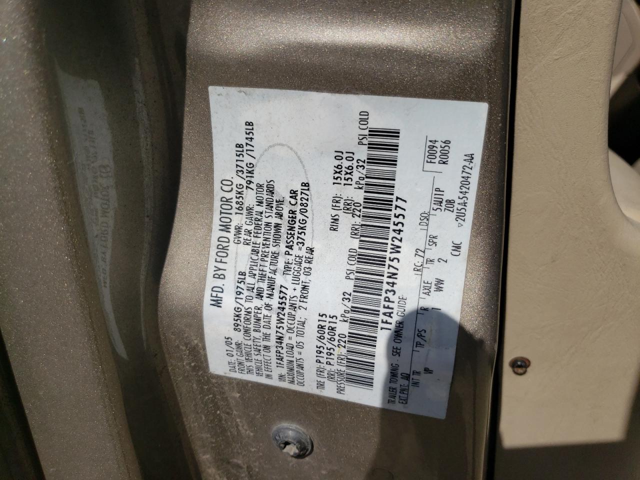 1FAFP34N75W245577 2005 Ford Focus Zx4