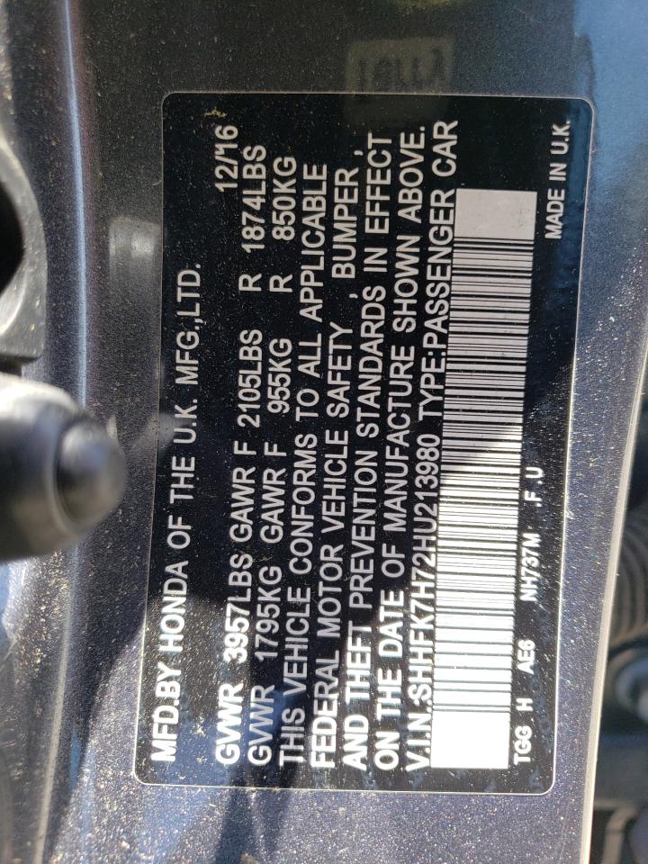 SHHFK7H72HU213980 2017 Honda Civic Exl SHHFK7H72HU213980 2017 Honda Civic Exl