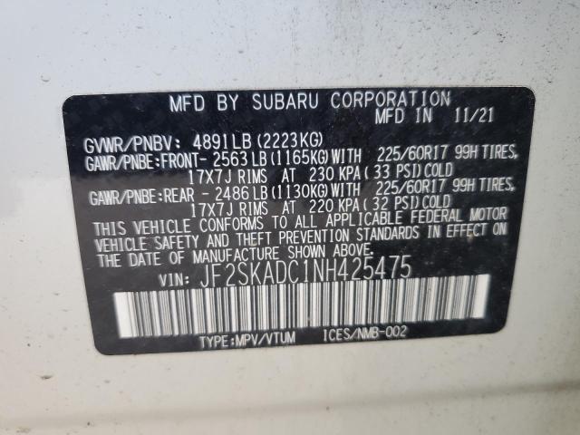 2022 Subaru Forester Premium VIN: JF2SKADC1NH425475 Lot: 57809574
