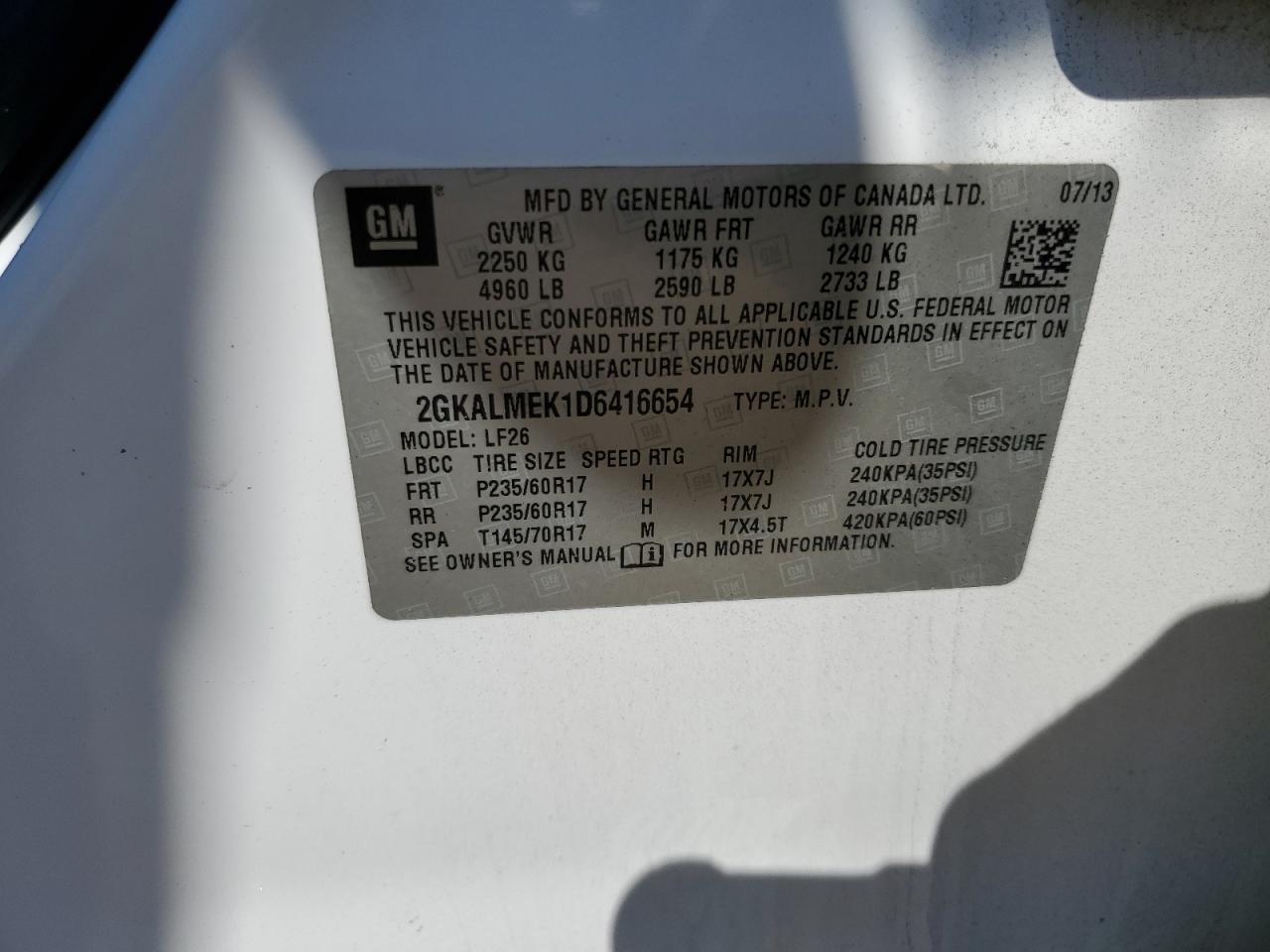 2GKALMEK1D6416654 2013 GMC Terrain Sle