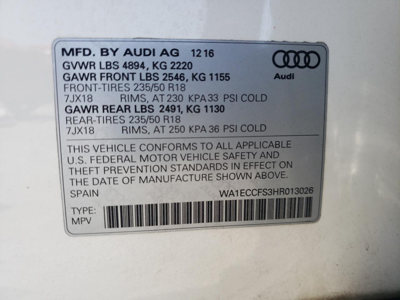 WA1ECCFS3HR013026 2017 Audi Q3 Premium