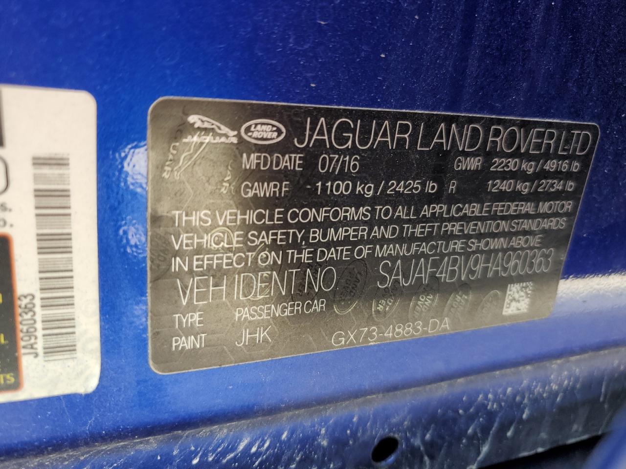 SAJAF4BV9HA960363 2017 Jaguar Xe R - Sport