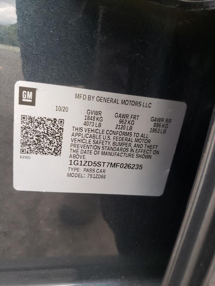 1G1ZD5ST7MF026235 2021 Chevrolet Malibu Lt