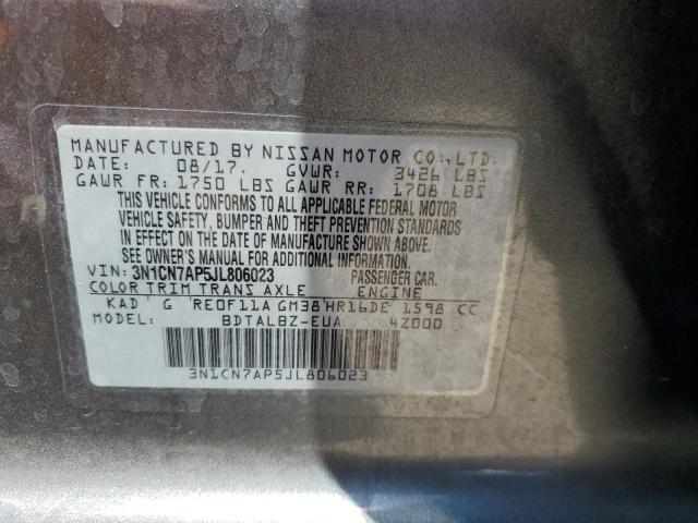 2018 Nissan Versa S VIN: 3N1CN7AP5JL806023 Lot: 58085874