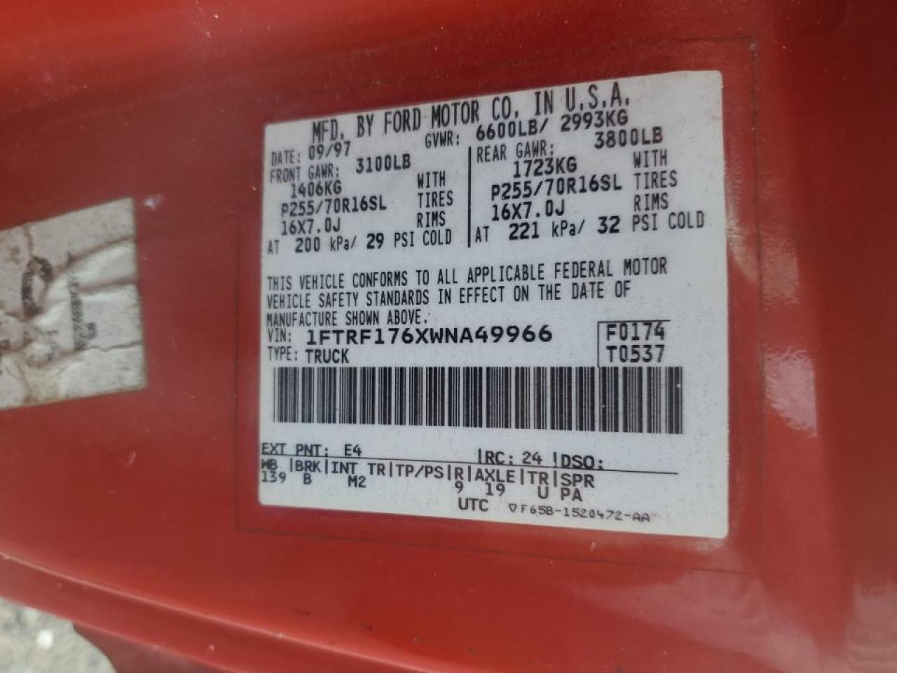 1FTRF176XWNA49966 1998 Ford F150