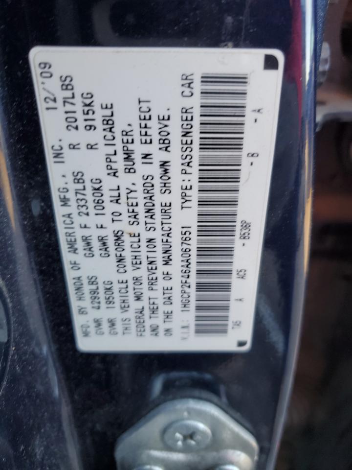 1HGCP2F46AA067651 2010 Honda Accord Lxp