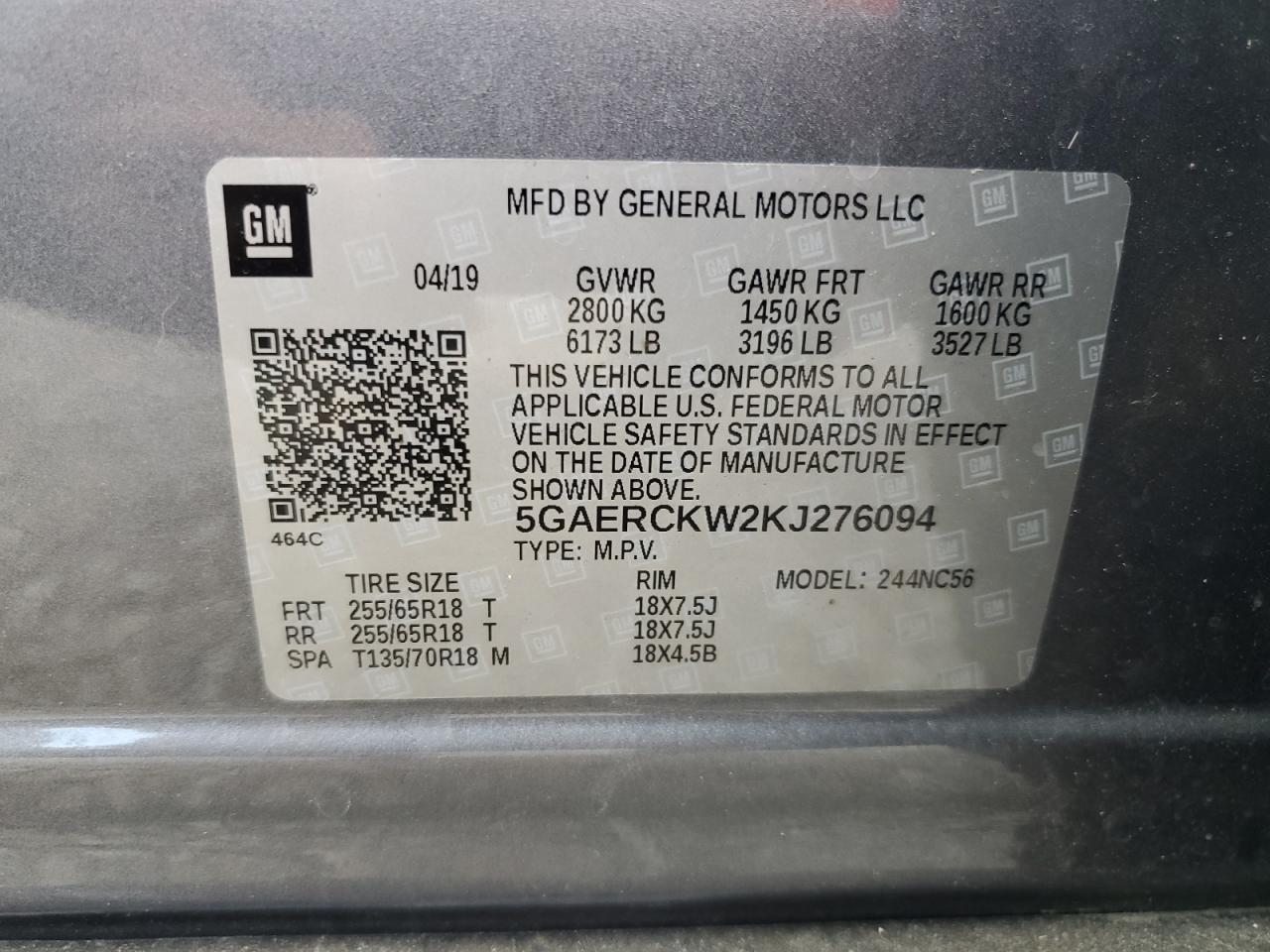 5GAERCKW2KJ276094 2019 Buick Enclave Premium