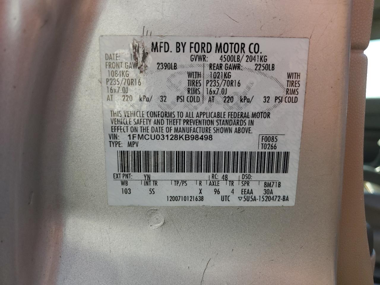 1FMCU03128KB98498 2008 Ford Escape Xlt