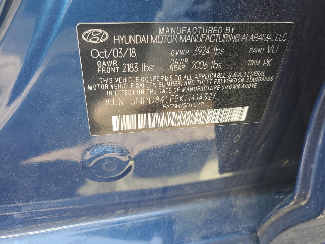 5NPD84LF8KH414327 2019 Hyundai Elantra Sel